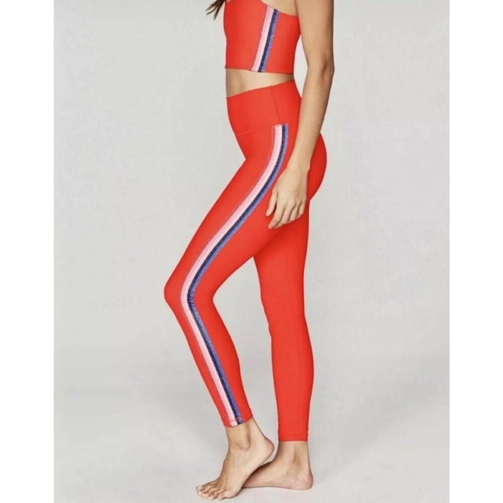 Spiritual Gangster Leggings Red 7/8 High‎ Waist Side Metallic Stripe Sides M NWT
